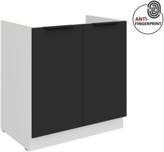 Küchen Spülenunterschrank 80 cm Küche ARIA Schwarz ultra matt + Weiss matt, hochwertige Fronten mit Anti Fingerprint Beschichtung Küchenzeile Küchenblock