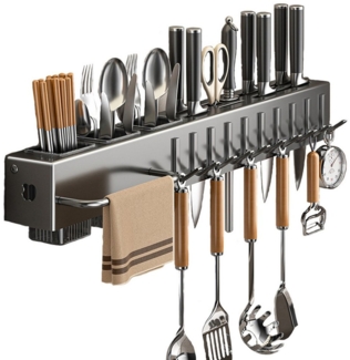 Jumpeak Messerblock Multifunktionales Messerregal, einteiliges Küchenregal ohne Stanzen, lochfrei, wandmontiert