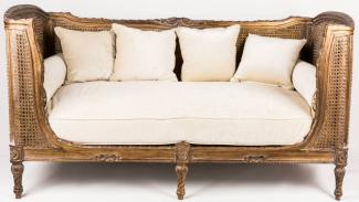 Casa Padrino Luxus Barock Sofa mit Kissen Braun / Elfenbeinfarben 187x89 x H. 103 cm - Handgefertigtes Sofa im Antik Stil - Wohnzimmer Möbel