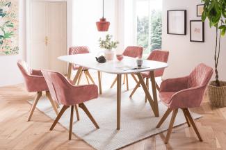 Essgruppe 5-tlg. Tisch 180x90 aus MDF Weiß + 4 Stühle aus Samtvelours Rose