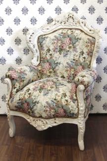 Barock Sessel King Blumenmuster / Creme