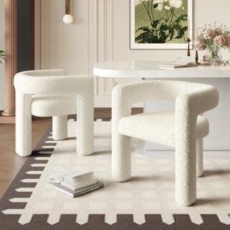 Teddy-Stuhl 62×55×68,5 cm mit ergonomischer Rückenlehne, gepolstertem Sitz & weichem Teddy-Flor-Bezug,Weiß