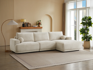 Vente-unique - Ecksofa - Ecke rechts - Chenille-Stoff - Beige - EMABI von Maison Céphy