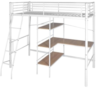 vidaXL Hochbett mit Schreibtisch Weiß & Braun Metall 90×200 cm