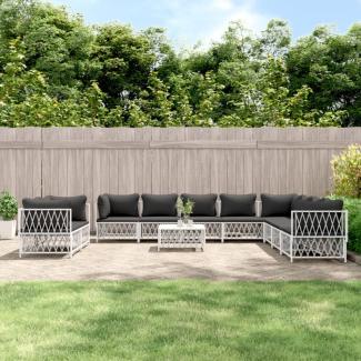 vidaXL 11-tlg. Garten-Lounge-Set mit Kissen Weiß Stahl 3186928