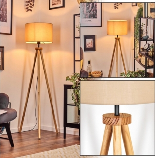 hofstein Stehlampe Stehlampe aus Holz/Metall im skandinavischen Design, ohne Leuchtmittel, Boho-Style, Schirm aus Stoff, Ø 38 cm, E27, 151 cm mit Fußschalter