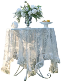 Refttenw Tischdecke Vintage Stickerei Elegante Blume Runde Spitze Tischdecke mit Rüschen