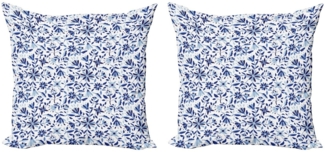 Abakuhaus Kissenbezüge Modern Accent Doppelseitiger Digitaldruck, (2 Stück), Blau Moderne Blumen-Blatt-Knospen