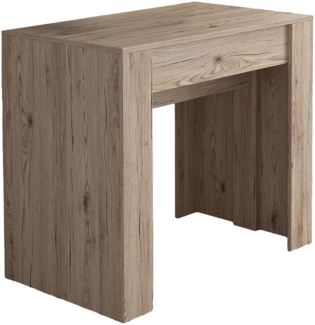 Dmora Ausziehbare Konsole Vaelis, verwandelbar in Esstisch, platzsparend und ausziehbar bis 237 cm, 90-237x76,6x90 cm, Eiche