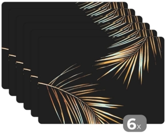 MuchoWow Platzset Blätter - Pflanzen - Gold - Schwarz - Luxus, (6-St), Platzsets, Tischset, Abwaschbar, Tischsets, Platzdeckchen