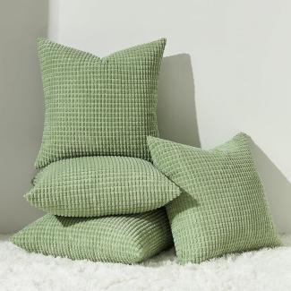 Kissenbezug 4er Set 45x45 Grün Cord Körnig Dekokissenbezug Sofa Schlafzimmer