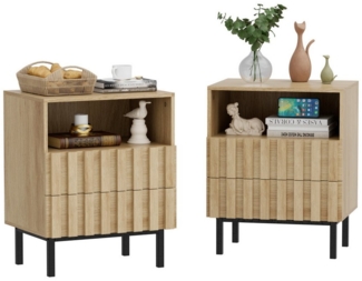 UEV Nachtschrank 2er set, Nachttisch mit 2 Schubladen Beistellschrank Sofatisch (Nachtkommode für Wohnzimmer Schlafzimmer) kleine Beistelltisch mit Kippschutz