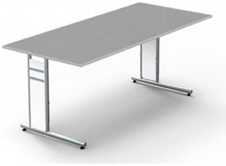 Kerkmann Schreibtisch Form 4 180x80x68-82 cm C-Fuß Alusilber Applikationen Typ C grafit