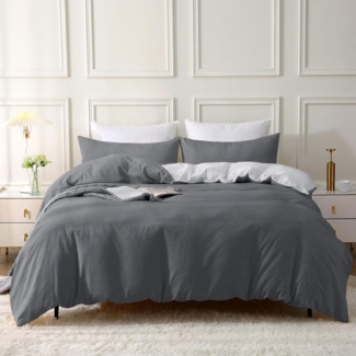 SOULFUL Bettwäsche Baumwolle 200x200 3tlg Dunkelgrau2 Stone Washed