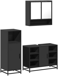 vidaXL 3-tlg. Badmöbel-Set Schwarz Holzwerkstoff 3301000