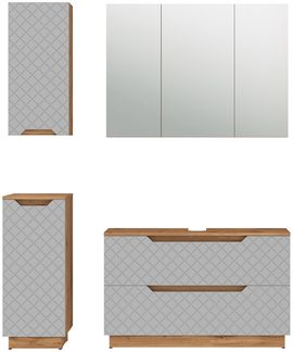 Badmöbel-Set Lotta Eiche/Grau mit Kachelstruktur 4 Teile Vicco