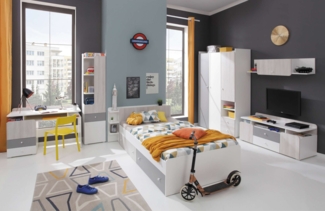 99rooms Rono Kinderzimmer-Set I Weiß Hochglanz Eiche Wilton Weiss Grau