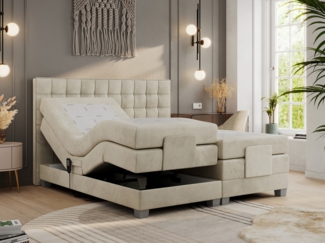 Boxspringbett elektrisch verstellbar, Schlafzimmerbett, Bettkasten - ELEKTRO - 180 x 200 cm - Beige Velvet - H3