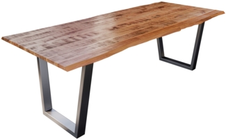 Esstisch Baumkante Massiv Mango naturfarben 240 x 100 silber V-Gestell DORA 82142316
