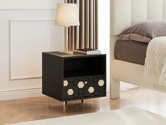 Vente-unique - BELORI Nachttisch Holz, Platte SchwarzGoldfarben - B 38 cm x H 50 cm x L 45 cm