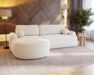 Compleo Ecksofa boucle mit breiter Ottomane OLIO, rundes Design, Exklusiv design, Stil: Modern/Japandi