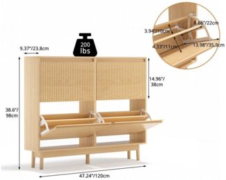 VOWNER Schuhschrank mit 4 Klappen – Versteckter schmaler Schuhregal mit Flip-Schubladen (1-St) Platz für 16-28 Paar Schuhe (L120 × T23,8 × H98 cm)