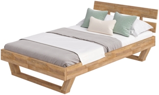 skølm 'Nornir' Bett 120x200 cm, Bettgestell, natur geölt, Massivholzbett aus Eiche mit Holzkufen, Doppelbett mit Streben Bettkopf