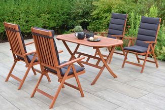 Vitoria Gartenmöbel Set 9tlg, 4 Klappsessel, 4 graue Auflagen, Klapptisch 135 x 85 cm Kopie