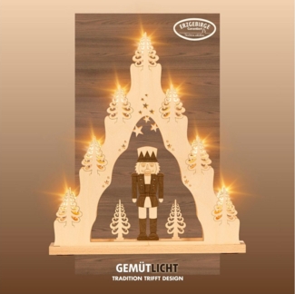 Weigla LED Schwibbogen Nussknacker, Lichterspitze aus Holz, NATUR-BRAUN, Made in Germany, Erzgebirge garantiert, Weihnachtsdeko Innen, Weihnachtsbeleuchtung