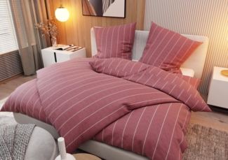 Flanell Bettwäsche Streifen meliert rot Garnitur 155x220 + 80x80 cm