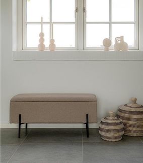 House Nordic Bank mit Stauraum, Bouclé, beige, 95x36,5x43 cm, HN1233