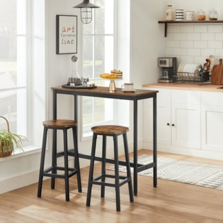 Songmics 'Vasagle' Bartisch-Set mit 2 Barhockern, Industrie-Design, vintagebraun-schwarz