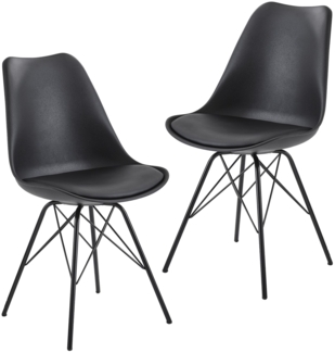 FINEBUY Esszimmerstuhl FB23289, Küchenstuhl 2er Set Schwarz Polsterstuhl Skandinavisches Design, Schalenstuhl mit Kunstleder-Bezug, Stuhl Gepolstert