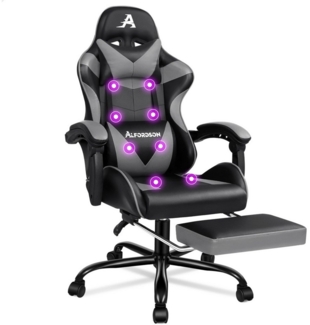 ALFORDSON Gaming-Stuhl mit Fußstütze, 8 Massagepunkten & 150° Neigung, PU-Leder, Ergonomischer Racing-Sessel, höhenverstellbar, 180 kg Tragkraft