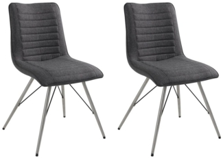 Home4You Polsterstuhl, 2er Set, Grau, Polyester, Edelstahlgestell, mit Keder aus Kunstleder