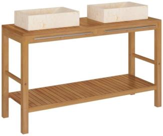 vidaXL Waschtisch Massivholz Teak mit Waschbecken Marmor Creme [3058167]