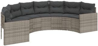 vidaXL Gartensofa mit Kissen Halbrund Grau Poly Rattan 3318514