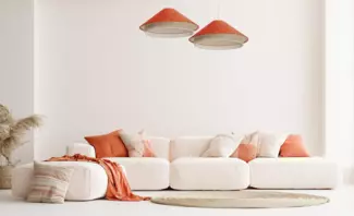 BPS Koncept 0SE0-015 Hängeleuchte SENSEI Texil aus Velourss auf PVC-Kunststoff rot, beige 1xE27 60W H:117cm Ø60cm dimmbar