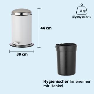 KHG Mülleimer Küche, Bad 12l | Kosmetikeimer Abfalleimer Treteimer aus Aluminium in glänzendem Weiß | herausnehmbarer Inneneimer, ideal für Küche, Badezimmer, Büro