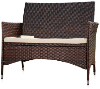 Rattan Gartenbank schwarz/braun mit Auflage Sitzbank Polyrattan Sitzkissen Sofa