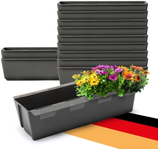 BigDean 12er Set Paletten Blumenkästen - Einsatz - mit Hängesystem zum Einhängen - 37cm anthrazit - Pflanzkasten für Europalette Balkonkasten Blumentopf - aus recyceltem PP-Kunststoff