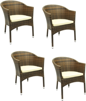 4x KONWAY® LUGANO Stapelsessel Lederlook + Kissen Polyrattan Garten Sessel Set