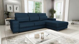 Ecksofa Sofa NEVIO Stoff Scala Dunkelblau Ottomane Rechts
