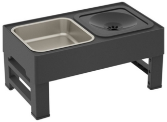 OKWISH Futternapf 2-in-1 Erhöht Hundenapf 4 Höhenverstellbar Napfständer Trinknapf, Edelstahl, Faltbarer Rutschfester Fressnapf für großen kleinen Hunde