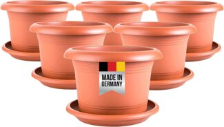 Centi Blumentopf Pflanztopf, Blumentöpfe, Pflanzkübel groß außen (Spar Set, 6 St, 30 cm), mit Untersetzer, Pflanztöpfe, Blumenkübel Pflanzentopf terracotta