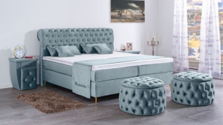 Meisterbetten Boxspringbett Lisa 200x200 in VS-Hellblau, Matratzenbezug Nano, Ergoflex-Topper