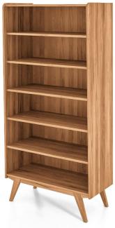 Bücherregal Jetro Kernbuche massiv 100x200x50 cm mit 6 Fächern und Holzbeinen