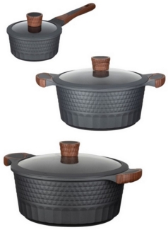 RESTO Kitchenware Topf-Set Capella mit Deckel, antihaftbeschichtet und spülmaschinenfest, Aluminiumguss (Set, 6-tlg, 1x Stielkasserolle Ø 16 cm, je 1x Bratentopf Ø 24 cm + Ø 28 cm), Für alle Herdarten geeignet, auch Induktion, im Geschenkkarton