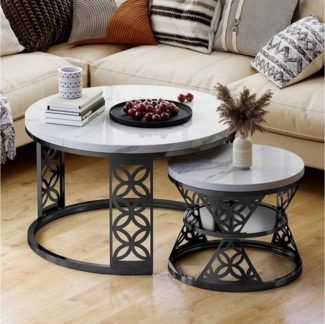 STILVORA Couchtisch Satztisch Wohnzimmertisch in Marmormuster,Sofatisch mit Bodenschutz (Platzsparendes Design), Hitzebeständige, leicht zu reinigende Desktop