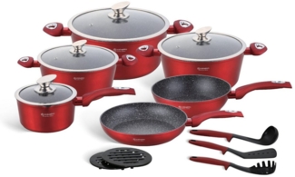 Edenberg Topf-Set Rote klassische Töpfe, Topfset Kasserolle Kochtopf Pfanne Keramik, Aluminium, Keramik (1.53L / 2.3L / 2.7L / 2.75L / 4.65L / 6.66L, 15-tlg, Zeitloses Design des Topfsets. Eine ideale Geschenkidee! Hochwertig)